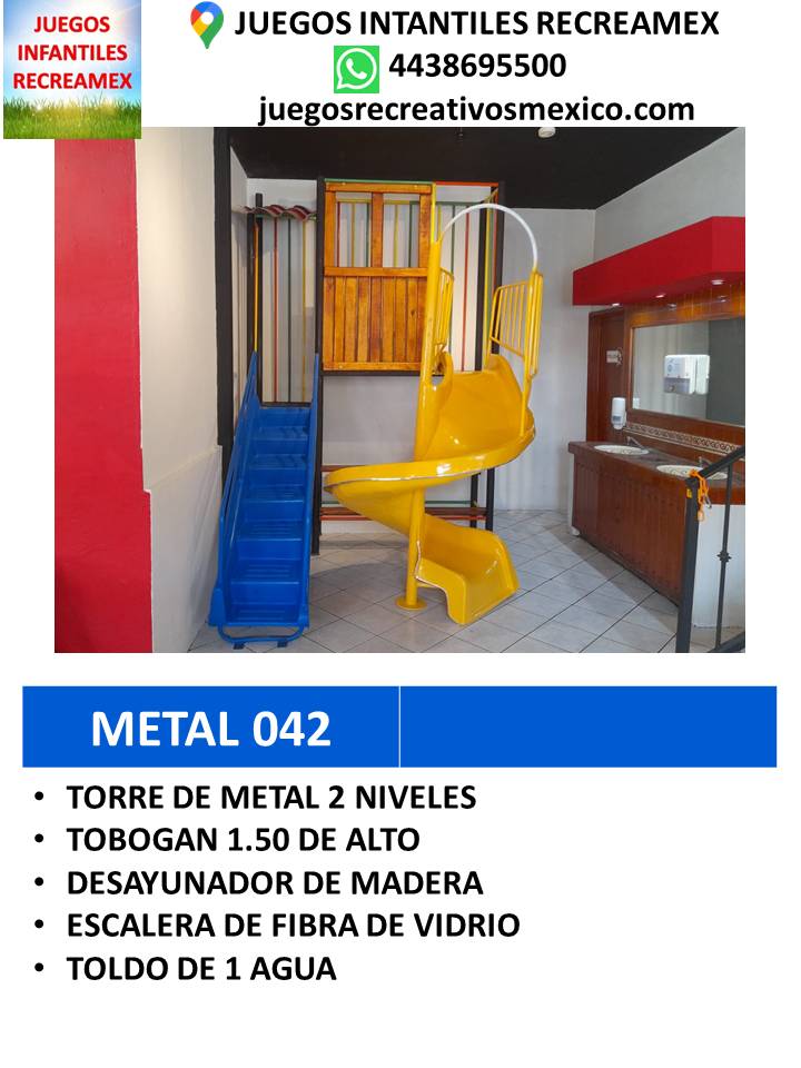 modulo de metal , tobogan, escalera de fibra de vidrio ideal para el desarrollo motriz